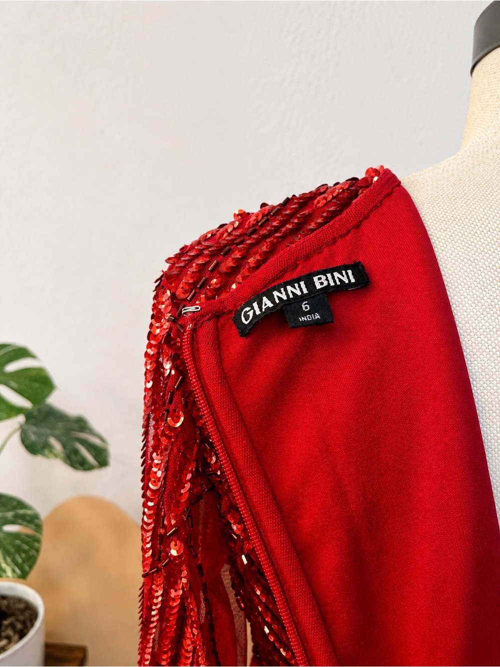 Gianni Bini Red Sloane Sequin Long-Sleeve V-Neck Dress - Picture 9 of 9